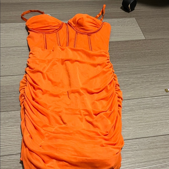 Vibrant Orange Ruched Women's Dress - Picture 1 of 7